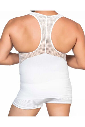 Erkek Dikişsiz File Sporcu Atlet Korse Beyaz E1009b