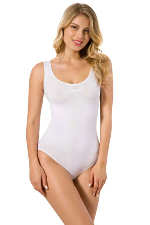 Seamless Kalın Askılı Çıtçıtlı Ripli Bady Beyaz 1924