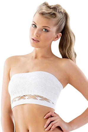 Kadın Beyaz Çift Kat Fileli Straplez Büstiyer 4050