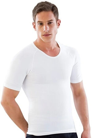 Erkek Dikişsiz Yarım Kol Atlet Korse Beyaz E1010