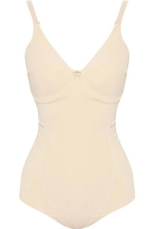 Kadın Bej Lazer Kesim Çift Kat Slip Boy Korse