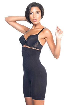 Kadın Siyah Yüksek Bel Desenli Boxer Korse