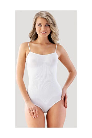 Kadın Seamless Ip Askılı Çıtçıtlı Ripli Bady Beyaz 1923