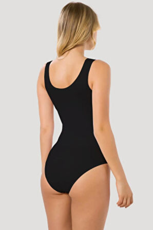 Kadın Siyah Seamless Kalın Askılı Çıtçıtlı Ripli Bady  1924