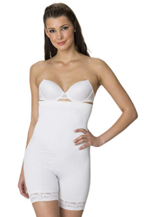 Kadın Beyaz Seamless Paça Dantelli Boxer Korse 2027