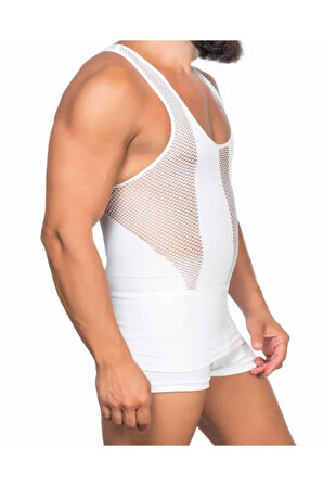 Erkek Dikişsiz File Sporcu Atlet Korse Beyaz E1009b