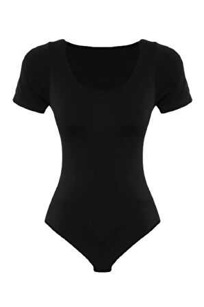 Kadın Siyah Seamless Yarım Kollu Çıtçıtlı Bady  1926