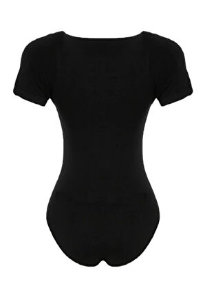 Kadın Siyah Seamless Yarım Kollu Çıtçıtlı Bady  1926