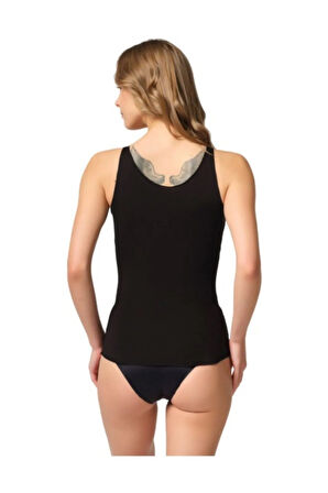 Kadın Çift Kat Pamuklu Geniş Askılı Atlet Siyah 2815s