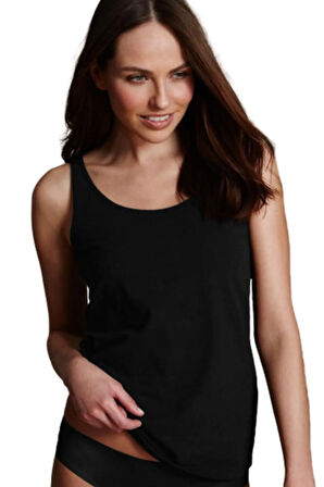 Kadın Siyah Çift Kat Pamuklu Geniş Askılı Atlet 2815