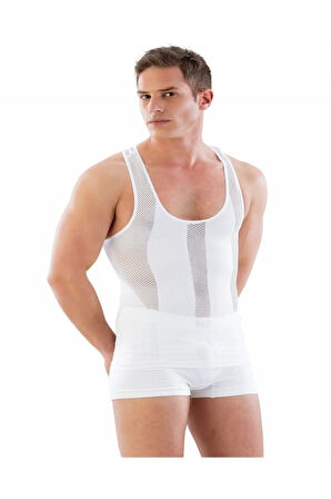 Erkek Dikişsiz File Sporcu Atlet Korse Beyaz