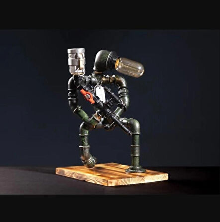 Rustik Atölye Sniper Masa Lambalı Lampenser İçki Musluğu Shou Sugi Ban