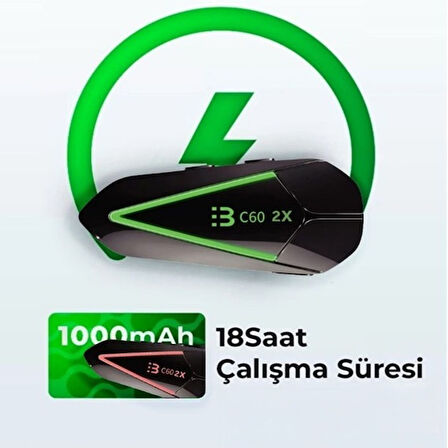 C60 2x İnterkom Seti Siyah (Su Geçirmez Bluetooth Kulaklık)