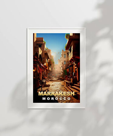 Çerçevesiz Poster Marrakeş'in Sıcak Sokakları ve Çarşı Manzarası
