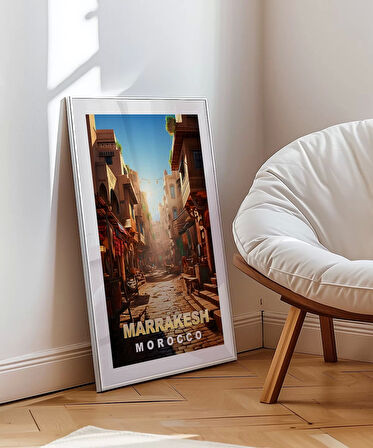 Çerçevesiz Poster Marrakeş'in Sıcak Sokakları ve Çarşı Manzarası
