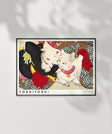 Çerçevesiz Poster Yoshitoshi Japon Kadın ve Kedi