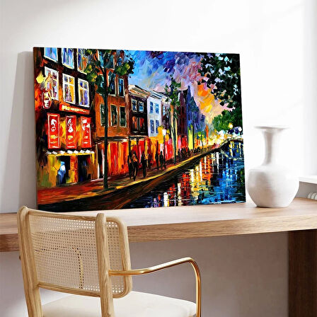 Gece Vakti Kanal Işıltısı Kanvas Tablo