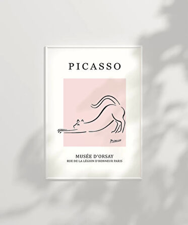 Çerçevesiz Poster Pembe Arka Planlı Picasso Çizim