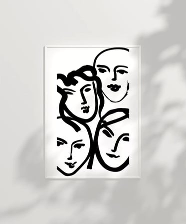 Çerçevesiz Poster Soyut Yüz Çizimleri Minimalist