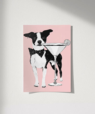 Çerçevesiz Poster Şık Köpek ve Martini