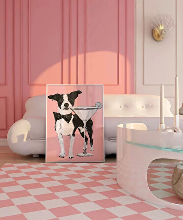 Çerçevesiz Poster Şık Köpek ve Martini