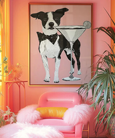 Çerçevesiz Poster Şık Köpek ve Martini