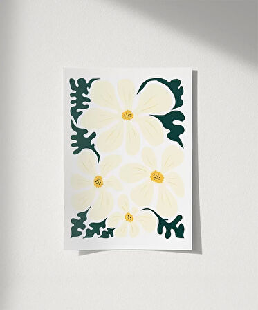 Çerçevesiz Poster Pastel Beyaz Çiçekler