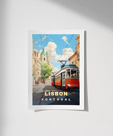Çerçevesiz Poster Lizbon Tramvayı ve Şehir Manzarası