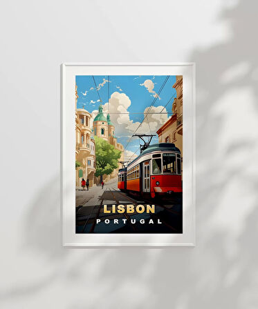 Çerçevesiz Poster Lizbon Tramvayı ve Şehir Manzarası