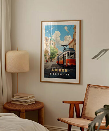 Çerçevesiz Poster Lizbon Tramvayı ve Şehir Manzarası