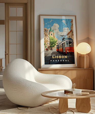 Çerçevesiz Poster Lizbon Tramvayı ve Şehir Manzarası