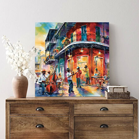 Akşamüstü Şehirde Jazz Kanvas Tablo