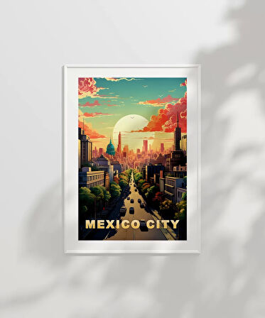 Çerçevesiz Poster Mexico City Gün Batımı ve Şehir Silüeti