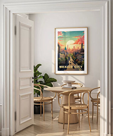 Çerçevesiz Poster Mexico City Gün Batımı ve Şehir Silüeti