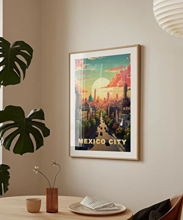 Çerçevesiz Poster Mexico City Gün Batımı ve Şehir Silüeti