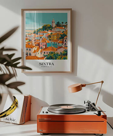 Çerçevesiz Poster Renkli Sintra Evleri Minimalist