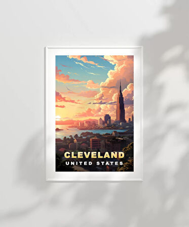 Çerçevesiz Poster Gün Batımında Şehir Silüeti