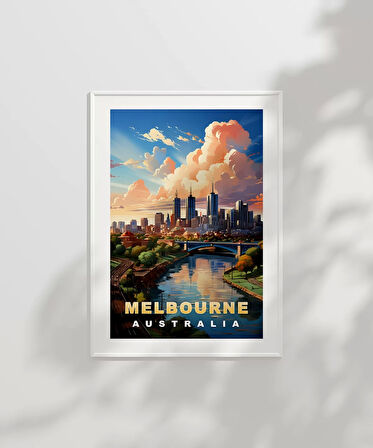 Çerçevesiz Poster Gün Batımında Melbourne Şehir