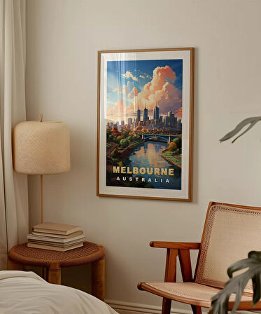 Çerçevesiz Poster Gün Batımında Melbourne Şehir