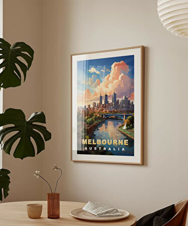 Çerçevesiz Poster Gün Batımında Melbourne Şehir