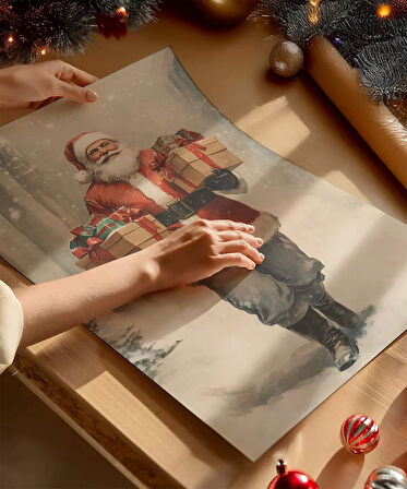 Çerçevesiz Poster Noel Baba ve Hediye Sepeti
