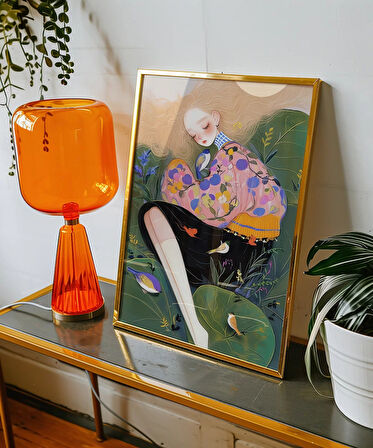 Çerçevesiz Poster Çiçekler ve Kuşlarla Bütünlük