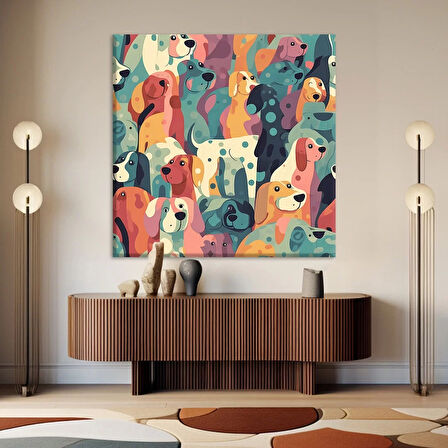 Renkli Sevimli Köpekler Kanvas Tablo