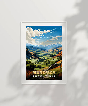 Çerçevesiz Poster Mendoza Dağ Manzarası ve Yeşil Vadiler