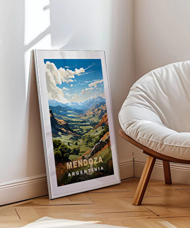 Çerçevesiz Poster Mendoza Dağ Manzarası ve Yeşil Vadiler