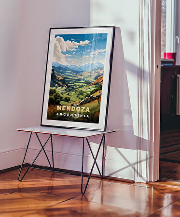 Çerçevesiz Poster Mendoza Dağ Manzarası ve Yeşil Vadiler