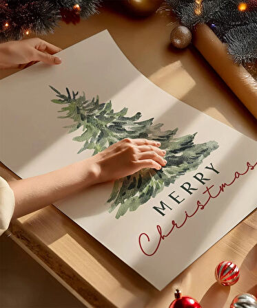 Çerçevesiz Poster Merry Christmas Çam Ağacı