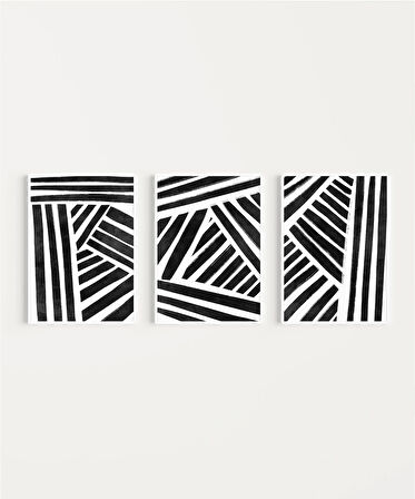 Çerçevesiz Poster Geometrik Siyah-Beyaz Çizgiler 3'lü