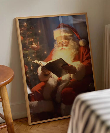 Çerçevesiz Poster Noel Baba ve Kitap