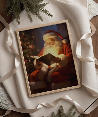 Çerçevesiz Poster Noel Baba ve Kitap